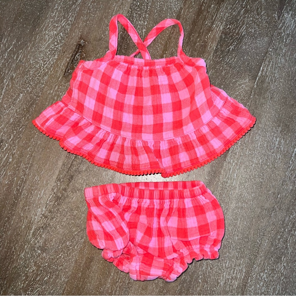 Cat & Jack Pink and Red Gingham Ruffle Set
